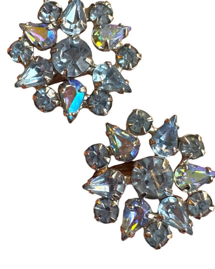 Elegant Vintage 1950s WEISS baby  Blue silver plate floral Crystal Earrings