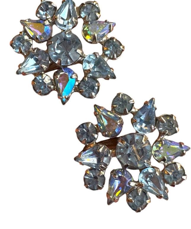 Elegant Vintage 1950s WEISS baby  Blue silver plate floral Crystal Earrings
