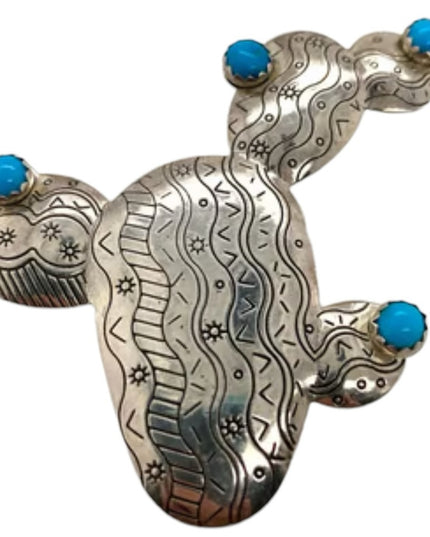 Vintage Carolyn Pollack Carlisle Silver Sterling Turquoise Cactus Pin Brooch