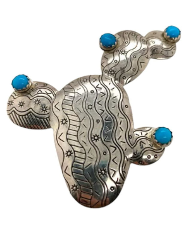 Vintage Carolyn Pollack Carlisle Silver Sterling Turquoise Cactus Pin Brooch