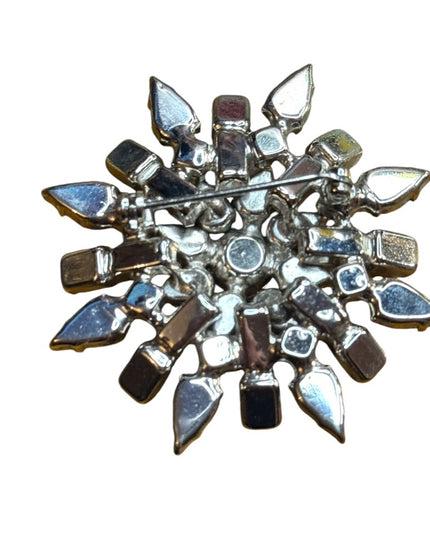 Vintage 1950s Stunning flower starburst BLUE Crystal Brooch