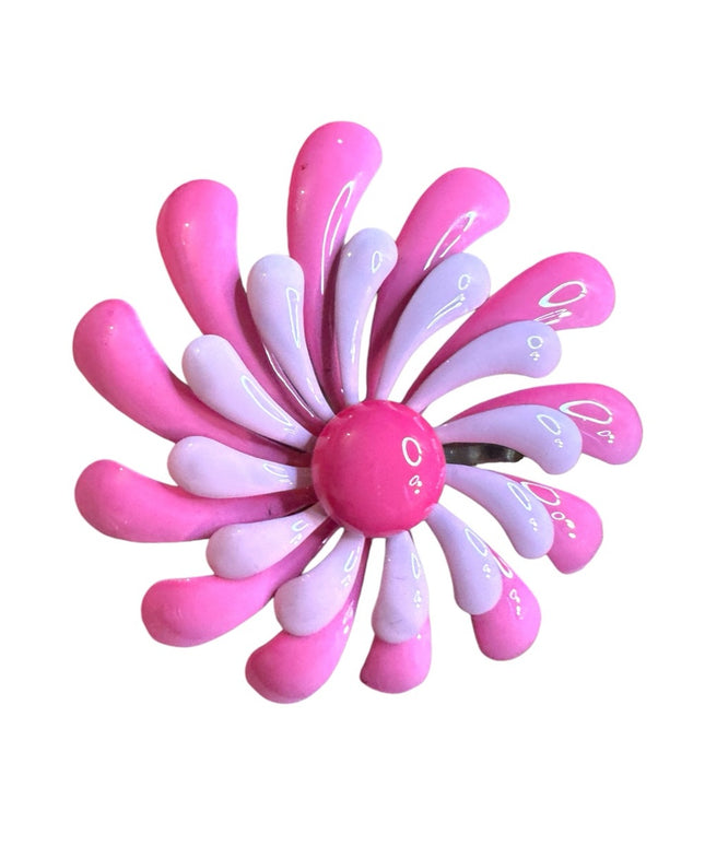 Stunning vintage 1960s large PINK metal  Flower Brooch