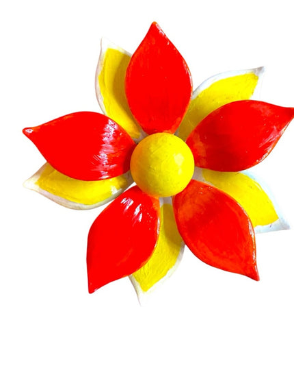 Vintage Vibrant Orange and Yellow metal Flower hand painted brooch
