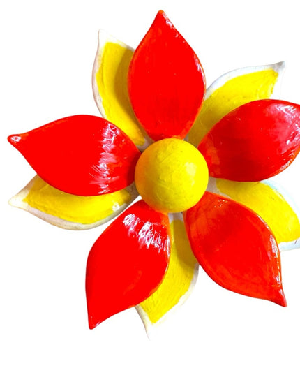 Vintage Vibrant Orange and Yellow metal Flower hand painted brooch