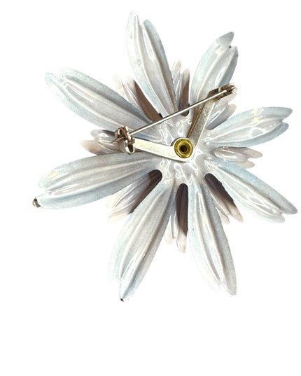Vintage 1960s enameled Blue and White metal Flower Brooch