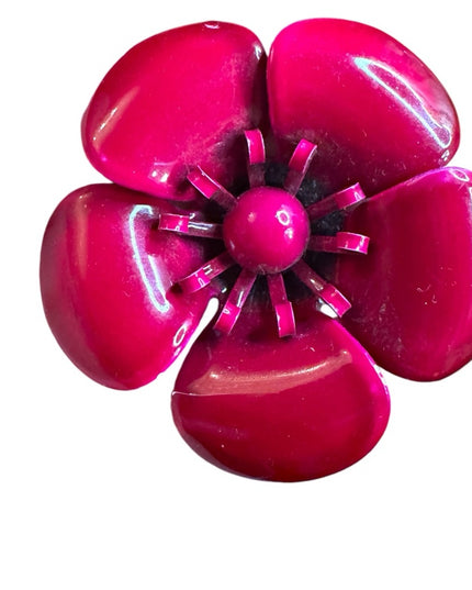 Elegant vintage 1960s Burgundy Pink metal Flower Brooch