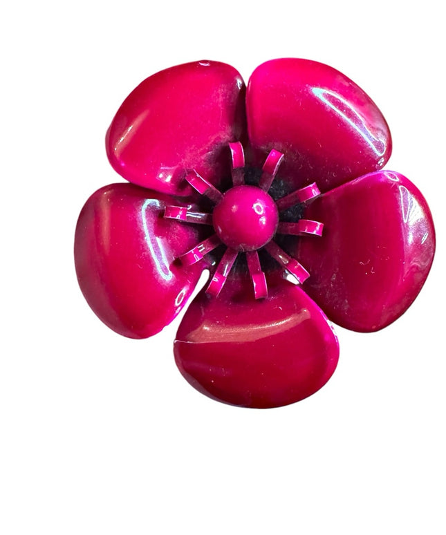 Elegant vintage 1960s Burgundy Pink metal Flower Brooch