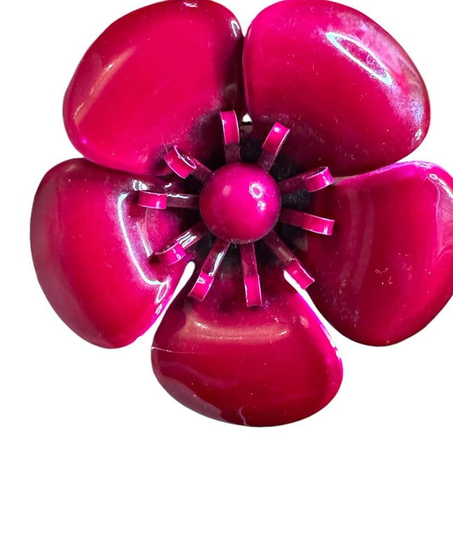 Elegant vintage 1960s Burgundy Pink metal Flower Brooch