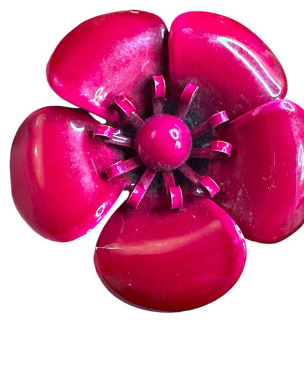 Elegant vintage 1960s Burgundy Pink metal Flower Brooch