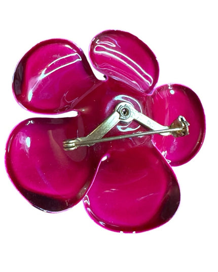 Elegant vintage 1960s Burgundy Pink metal Flower Brooch