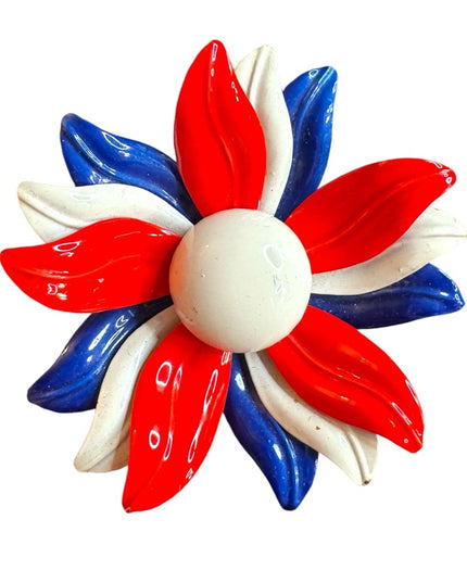 Vintage 1960s Red White Blue enameled metal Flower Brooch
