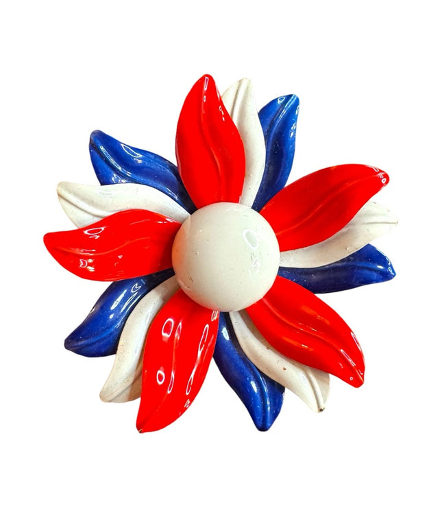 Vintage 1960s Red White Blue enameled metal Flower Brooch