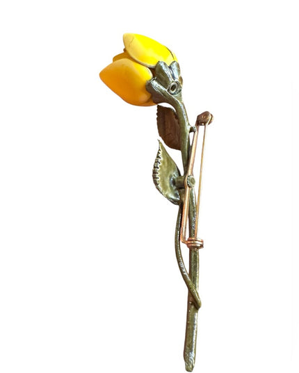 Yellow Vintage metal flower 1960s  Rose Brooch