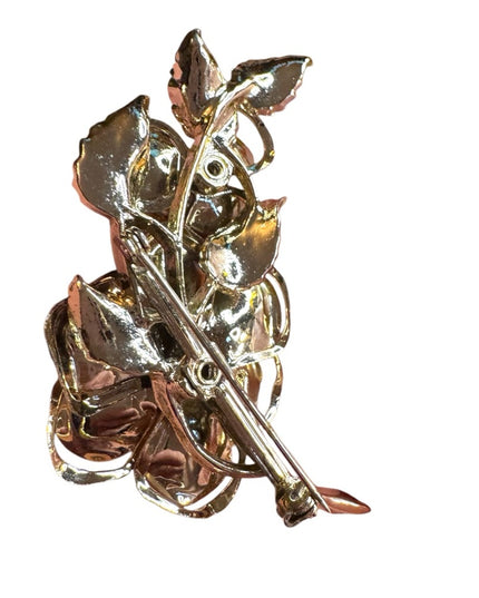 Gold finish vintage Floral flower Brooch with Crystal Accents