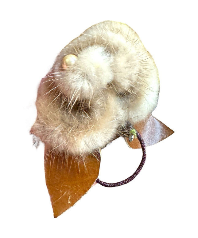 Elegant vintage FUR & leather Beige FUR flower brooch