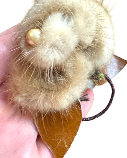 Elegant vintage FUR & leather Beige FUR flower brooch