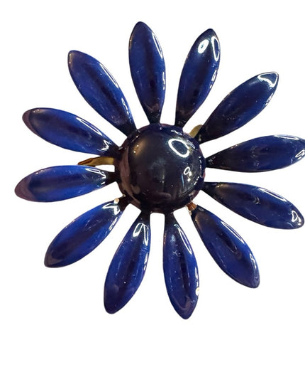 Vintage enamel Blue metal Flower Brooch