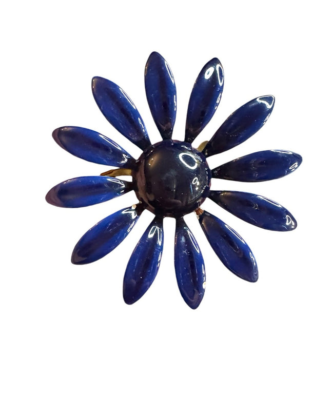 Vintage enamel Blue metal Flower Brooch