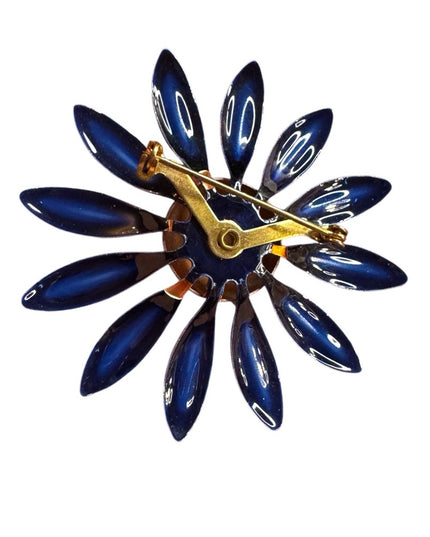 Vintage enamel Blue metal Flower Brooch