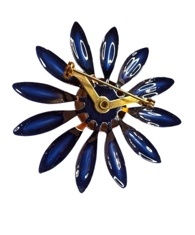 Vintage enamel Blue metal Flower Brooch