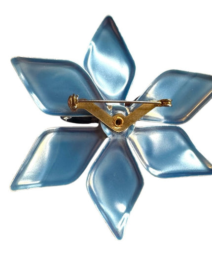 Vintage 1960s floral large metal enameled Blue Flower Brooch