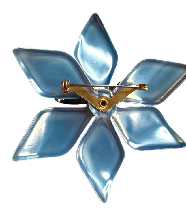 Vintage 1960s floral large metal enameled Blue Flower Brooch