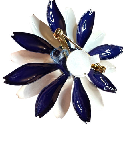 Vintage enameled Red White Blue Flower metal Brooch