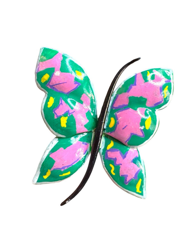 Colorful vintage hand painted purple & green metak large Butterfly Brooch