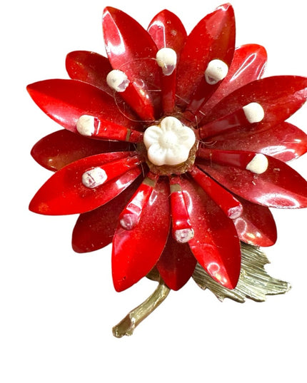 Vintage metal 1950s Red Flower Brooch