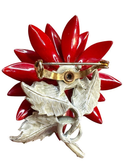 Vintage metal 1950s Red Flower Brooch
