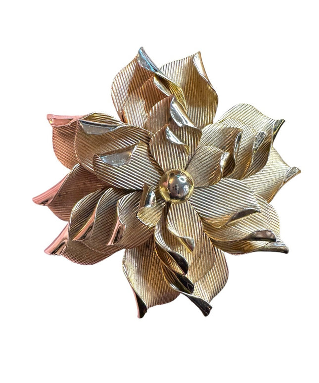 Elegant vintage large  Gold Flower Brooch