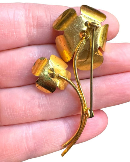 Vintage metal floral Orange Flower Brooch