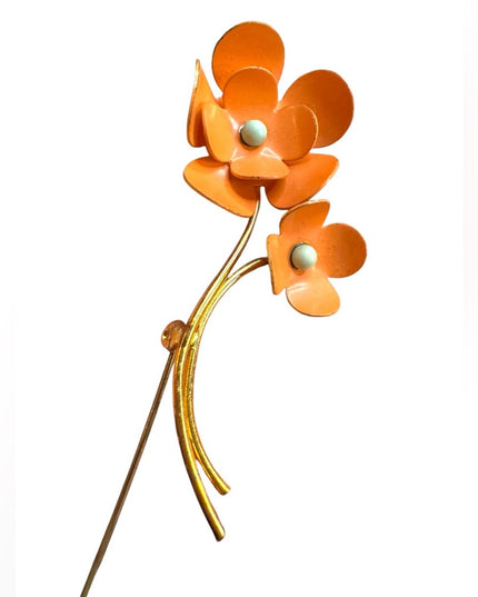 Vintage metal floral Orange Flower Brooch