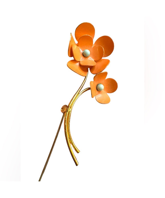 Vintage metal floral Orange Flower Brooch