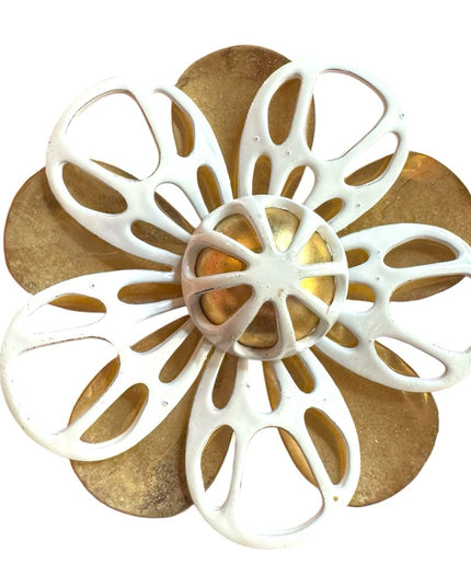 Vintage metal White and Gold Flower fancy Brooch