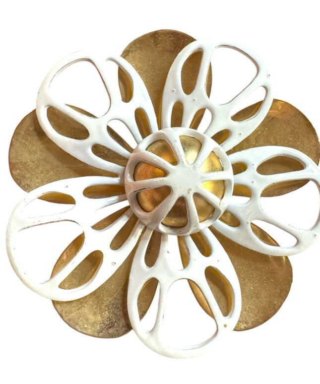 Vintage metal White and Gold Flower fancy Brooch