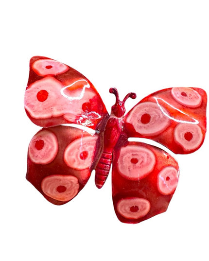 Red vintage metal and Pink large enamel Butterfly Brooch