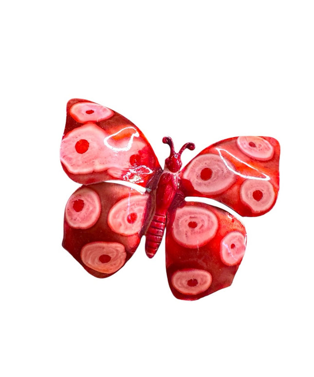 Red vintage metal and Pink large enamel Butterfly Brooch