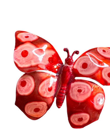 Red vintage metal and Pink large enamel Butterfly Brooch