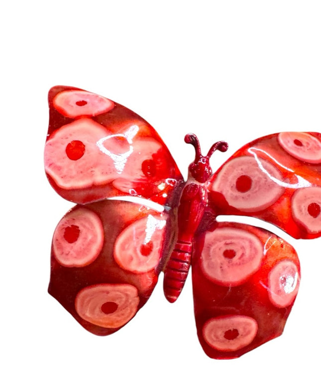 Red vintage metal and Pink large enamel Butterfly Brooch