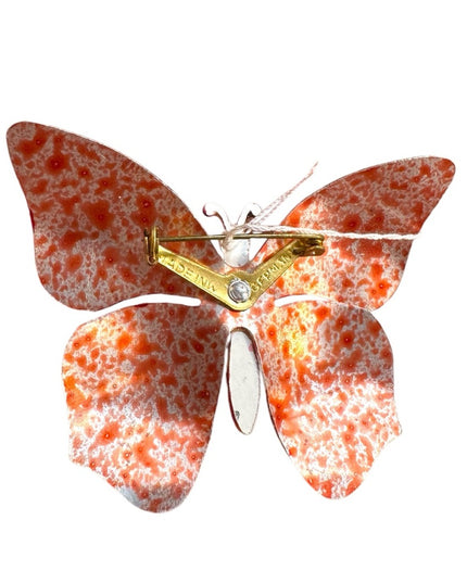 Red vintage metal and Pink large enamel Butterfly Brooch
