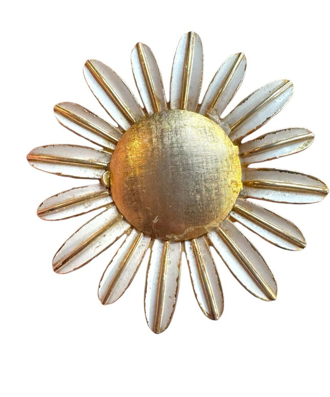 Vintage AVON  Gold and White enamel Flower perfume Brooch