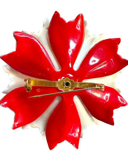 Vintage metal Red White Blue Floral flower  Brooch