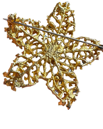 Vintage Gold plt Blue & white accent bead Floral Brooch flower