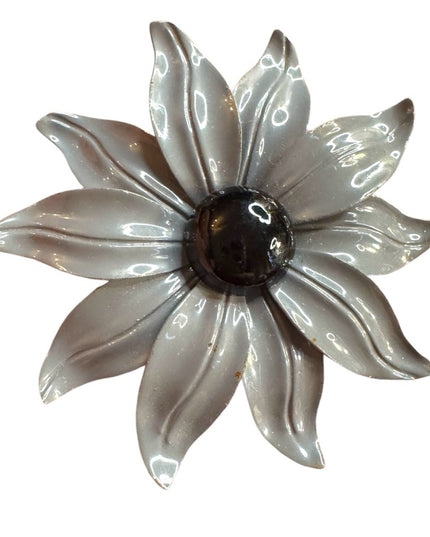 Vintage Silver gray enameled metal 1970s  Flower Brooch