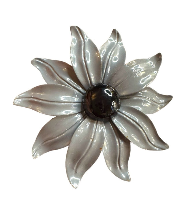 Vintage Silver gray enameled metal 1970s  Flower Brooch