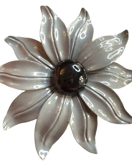 Vintage Silver gray enameled metal 1970s  Flower Brooch