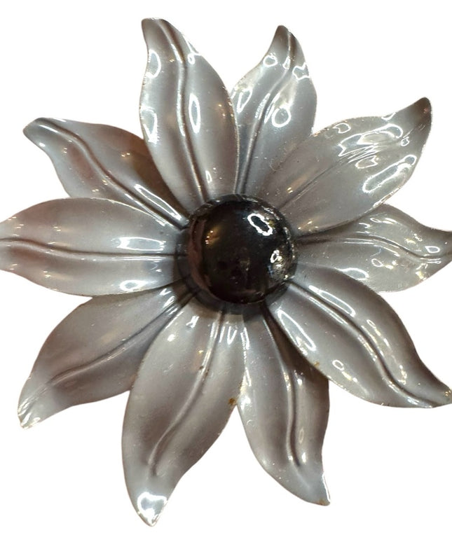 Vintage Silver gray enameled metal 1970s  Flower Brooch