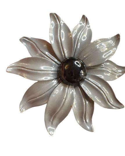 Vintage Silver gray enameled metal 1970s  Flower Brooch