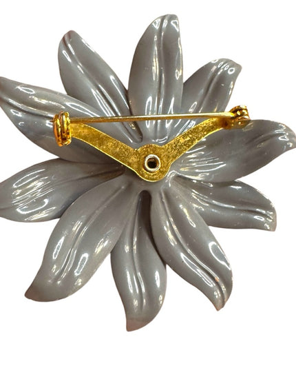 Vintage Silver gray enameled metal 1970s  Flower Brooch